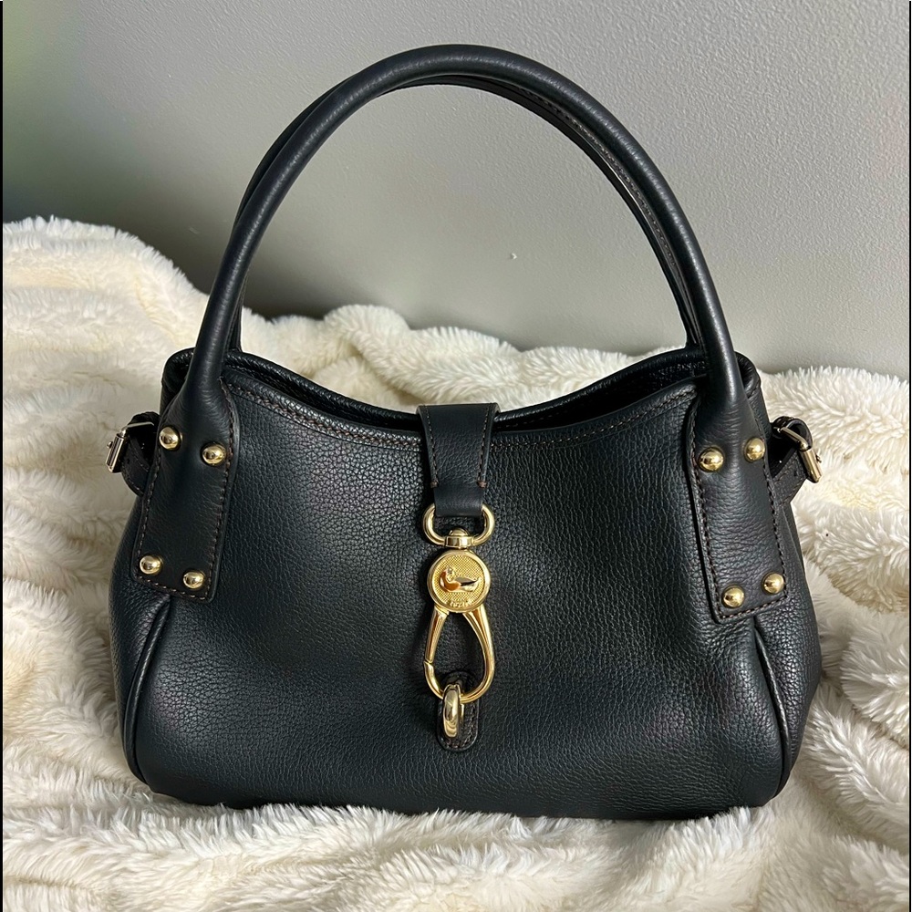 Dooney & Bourke Florentine Leather Small Logo Lock Satchel, black color.